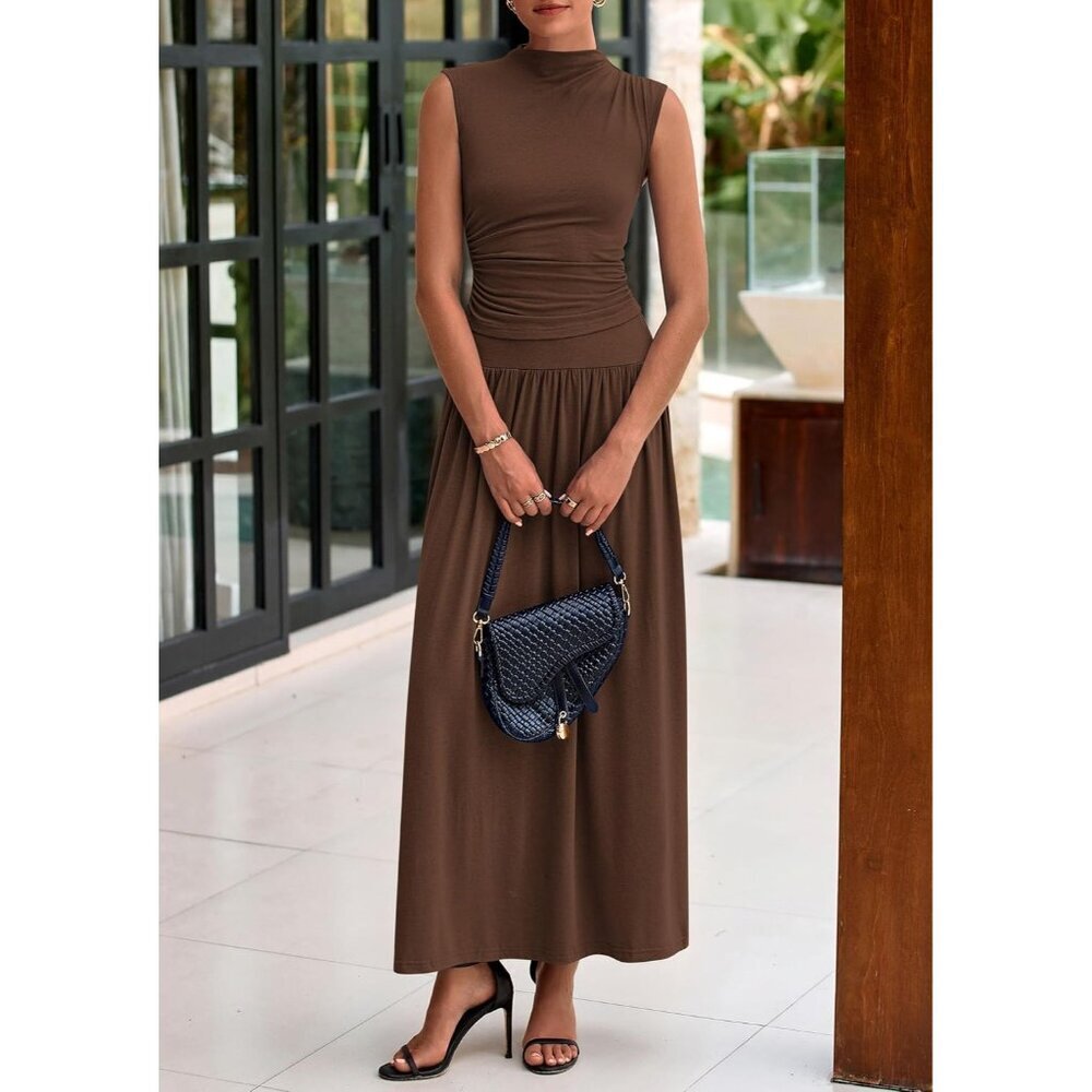 Women Skirt Sets Summer 2 Piece Ruffle Maxi Ruching Sleeveless Dressy Outfits - Picture 6 of 8